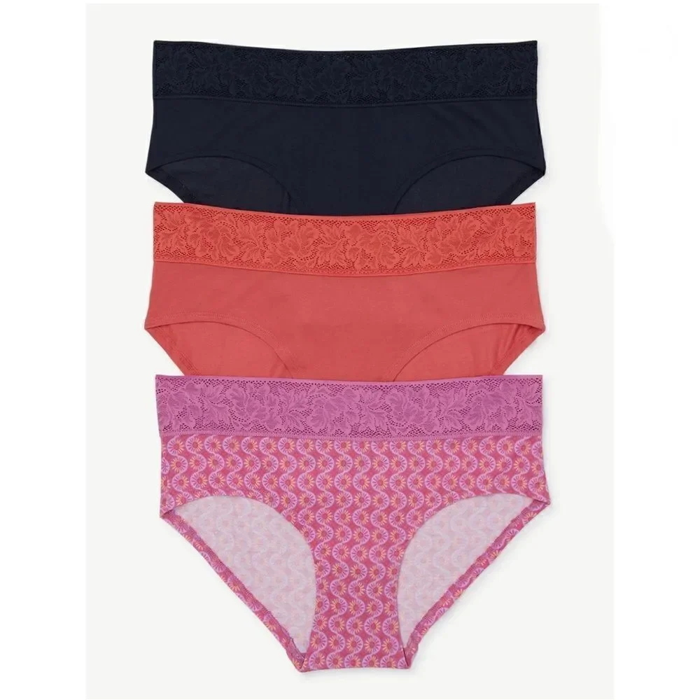 Women's Modal and Lace Hipster Panties Underwear Briefs 2, 3-Packs Size L